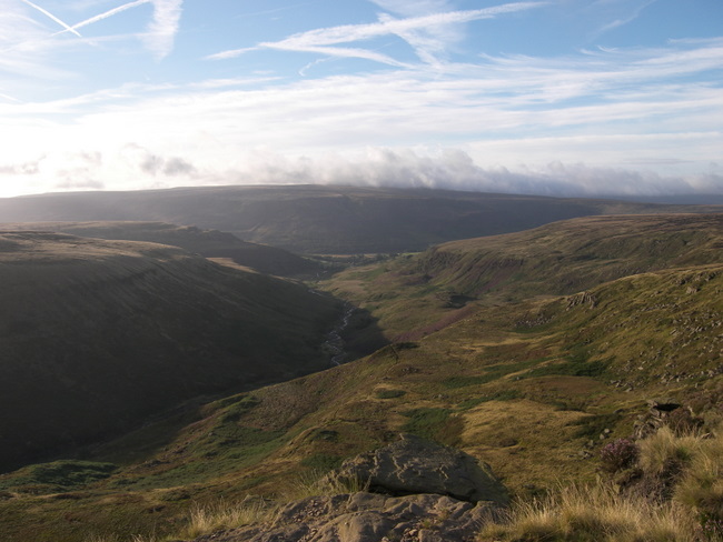 Looking back down Oaken Clough to Crowden from Laddow Rocks
