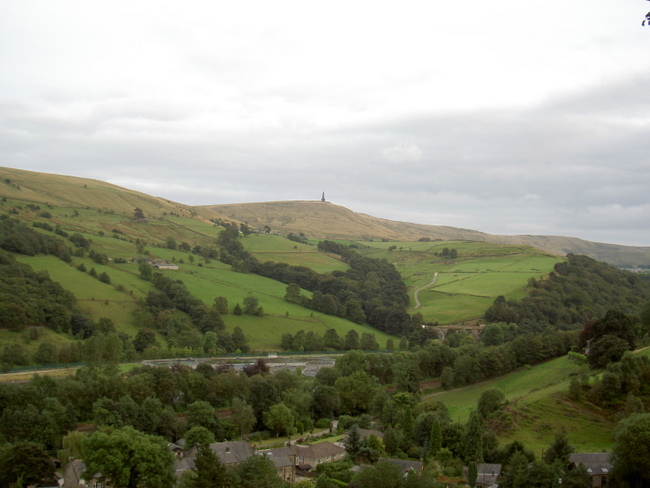 Looking back to Stoodley Pike from the lane above Underbank Avenue
